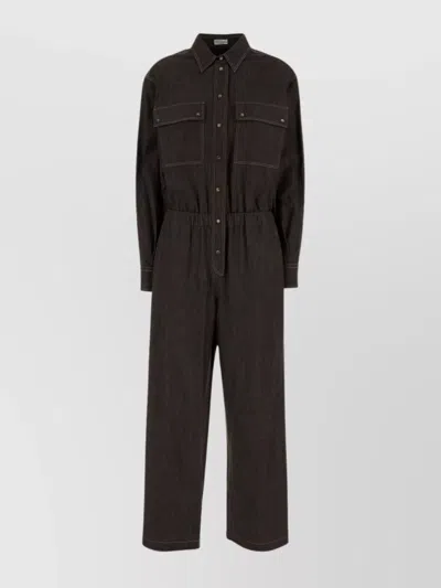 Brunello Cucinelli Stylish Long Sleeve Dress Featuring Pockets In Brown