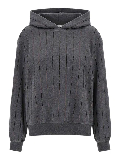 Brunello Cucinelli Micro Sequin Hoodie In Gray