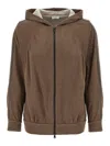 Brunello Cucinelli Brown Sweatshirt With Fixed Hood And Monil Detail On The Sleeve In Brown