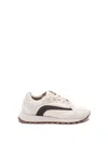 Brunello Cucinelli Women Grey Suede And Twill Precious Stripe Runners In White