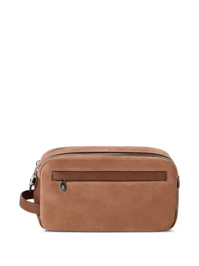 Brunello Cucinelli Suede And Buffalo-leather Beauty Case With Double Zipper In Brown