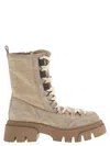 Brunello Cucinelli Suede And Canvas Boots With Precious Eyelets In Beige