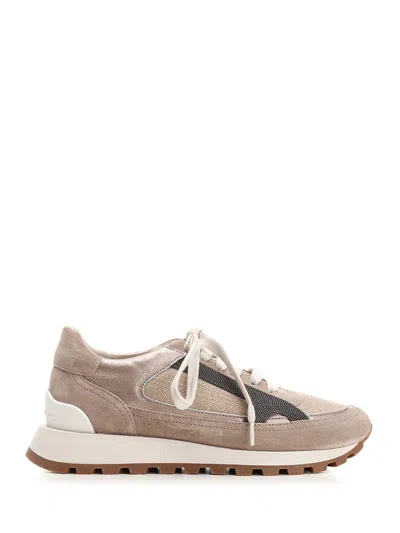 BRUNELLO CUCINELLI SUEDE AND CANVAS SNEAKERS