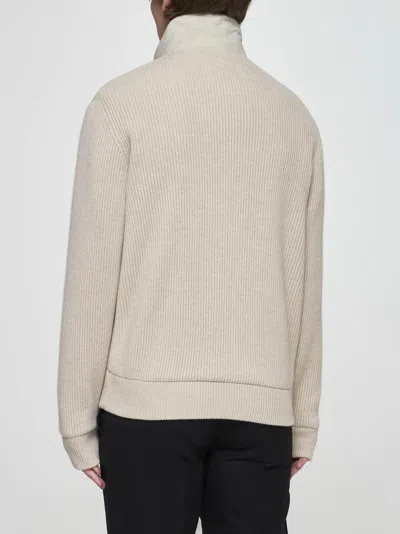 Brunello Cucinelli Suede And Knit Bomber Jacket In Natural