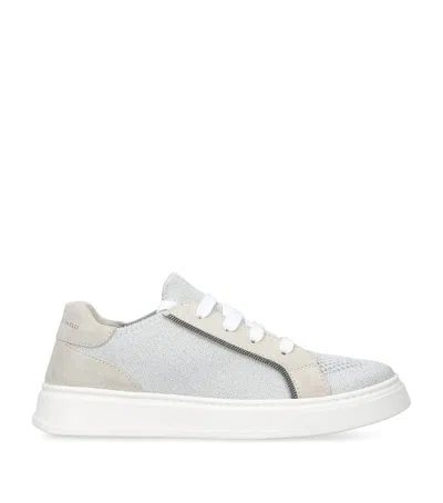 BRUNELLO CUCINELLI SUEDE AND KNIT MONILI-DETAIL SNEAKERS
