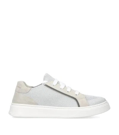 BRUNELLO CUCINELLI SUEDE AND KNIT MONILI-DETAIL SNEAKERS