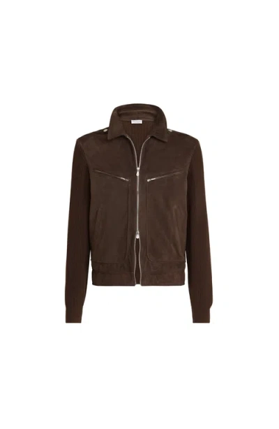 Brunello Cucinelli Suede And Knit Outerwear Jacket In Brown