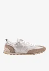 Brunello Cucinelli Monili Pull-tab Crinkle-effect Leather Low-top Sneakers In Silver
