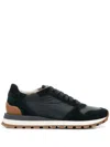 Brunello Cucinelli Suede And Leather Sneakers With Cushioned Sole In Black