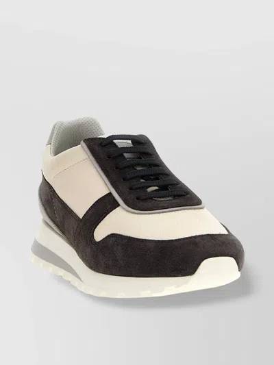 Brunello Cucinelli Suede And Leather Sneakers With Rubber Sole In Brown