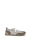 Brunello Cucinelli Monili Pull-tab Crinkle-effect Leather Low-top Sneakers In Gray