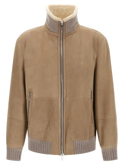 BRUNELLO CUCINELLI BRUNELLO CUCINELLI SUEDE AND SHERLING CURLY BOMBER JACKET