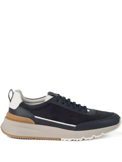 Brunello Cucinelli Suede And Smooth Material Flat Shoes With Contrasting Sole In Black