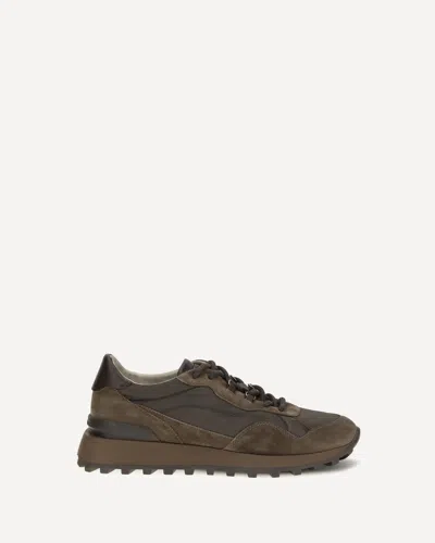 Brunello Cucinelli Suede And Techno Cotton Sneakers With Shiny Detail In Green