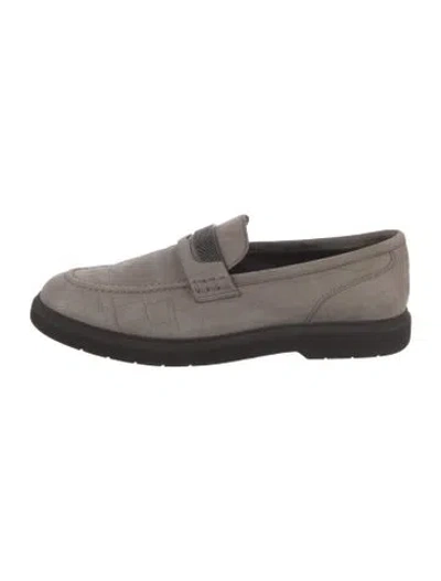 Pre-owned Brunello Cucinelli Suede Animal Print Loafers In Grey