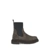 Brunello Cucinelli Brown Ankle Boots With Pull-tab With Monil At The Heel In Suede Woman