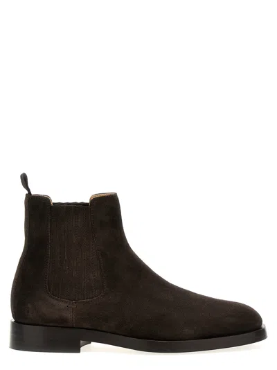 Brunello Cucinelli Panelled Suede Ankle Boots In Brown