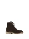 Brunello Cucinelli Round-toed Ankle Boots In Brown
