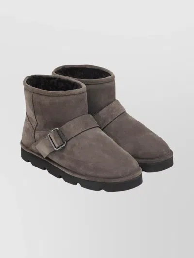 Brunello Cucinelli Suede Ankle Boots Featuring Buckle Detail In Brown