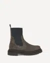 Brunello Cucinelli Lather Boots With Cashmere Detail In Green