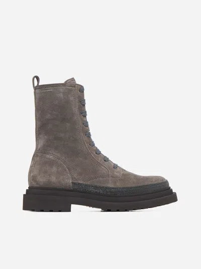 Brunello Cucinelli Suede Ankle Boots In Mud
