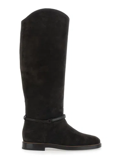 BRUNELLO CUCINELLI BRUNELLO CUCINELLI SUEDE ANKLE BOOTS WITH MONILE DETAIL & SIDE ZIP CLOSURE