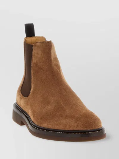 Brunello Cucinelli Suede Ankle Boots With Round Toe And Stacked Heel