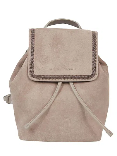 Brunello Cucinelli Suede Backpack In Gray