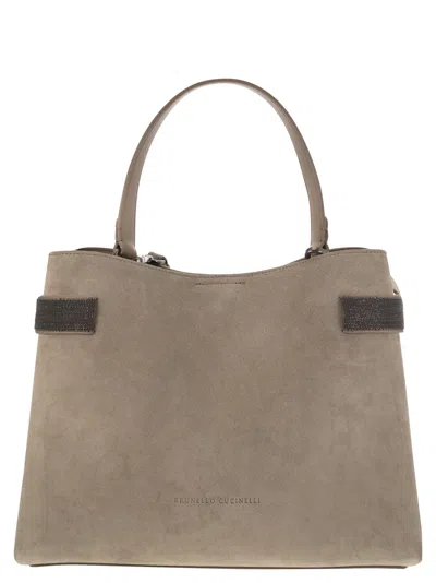 Brunello Cucinelli Suede Bag With Precious Bands In Tan