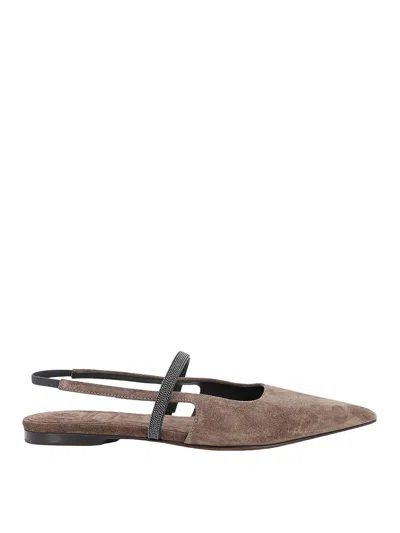 Brunello Cucinelli Suede Ballerinas With Precious Strap In Brown