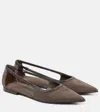 Brunello Cucinelli Bead-embellished Suede Point-toe Flats In Brown