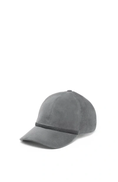 Brunello Cucinelli Suede Baseball Cap In Anthracite