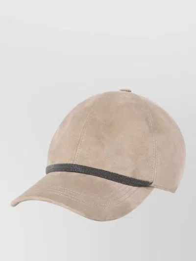 Brunello Cucinelli Suede Baseball Cap Curved Brim Beaded Band In Brown