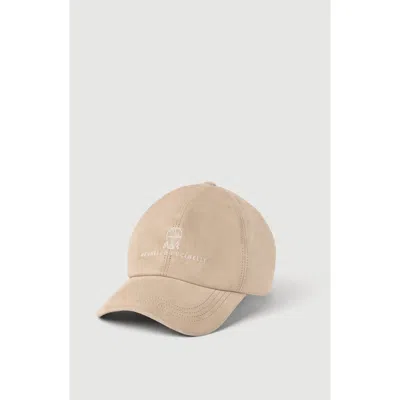 Brunello Cucinelli Suede Baseball Cap With Embroidered Logo In Neutral