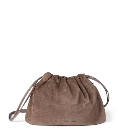 Brunello Cucinelli Suede Bc Duo Pouch In Brown