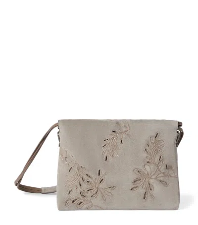 Brunello Cucinelli Suede Bc Duo Pouch Shoulder Bag In Sand