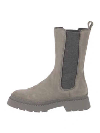 Pre-owned Brunello Cucinelli Suede Beaded Accents Chelsea Boots In Gray