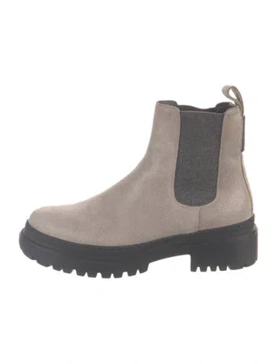 Pre-owned Brunello Cucinelli Suede Beaded Accents Chelsea Boots In Gray