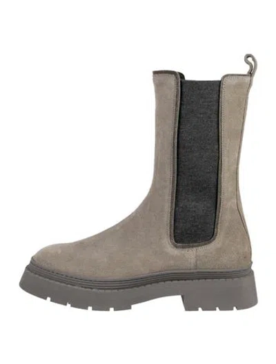 Pre-owned Brunello Cucinelli Suede Beaded Accents Chelsea Boots In Grey