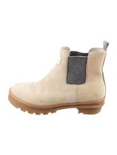 Pre-owned Brunello Cucinelli Suede Beaded Accents Chelsea Boots In Neutral