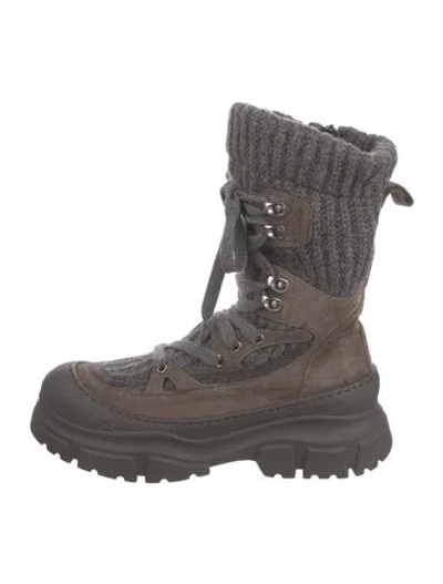 Pre-owned Brunello Cucinelli Suede Beaded Accents Combat Boots In Brown