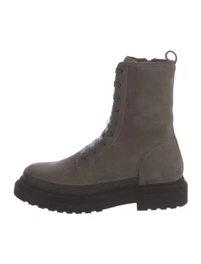 Pre-owned Brunello Cucinelli Suede Beaded Accents Combat Boots In Brown