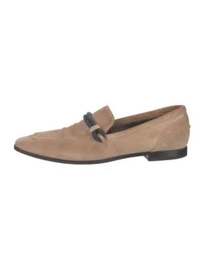 Pre-owned Brunello Cucinelli Suede Beaded Accents Flats In Neutral