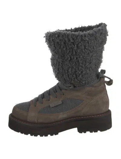 Pre-owned Brunello Cucinelli Suede Beaded Accents Lace-up Boots In Multicolor