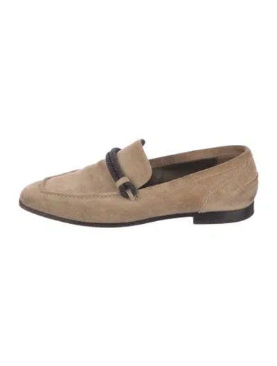 Pre-owned Brunello Cucinelli Suede Beaded Accents Loafers In Neutral