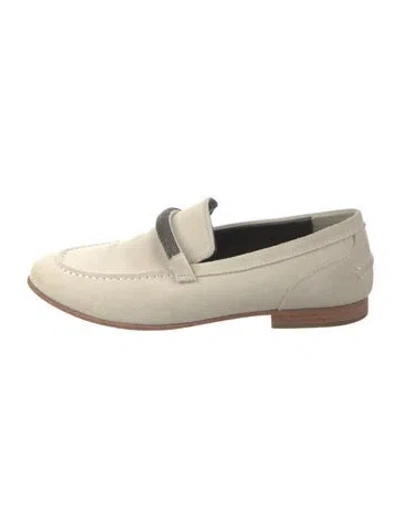 Pre-owned Brunello Cucinelli Suede Beaded Accents Loafers In Neutral