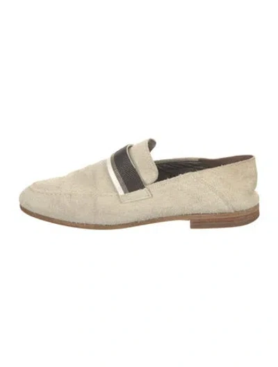 Pre-owned Brunello Cucinelli Suede Beaded Accents Loafers In Neutral