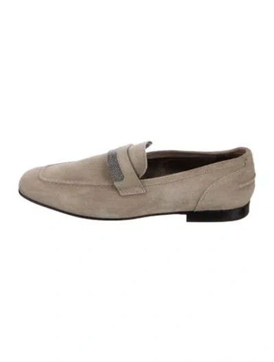 Pre-owned Brunello Cucinelli Suede Beaded Accents Loafers In Neutrals