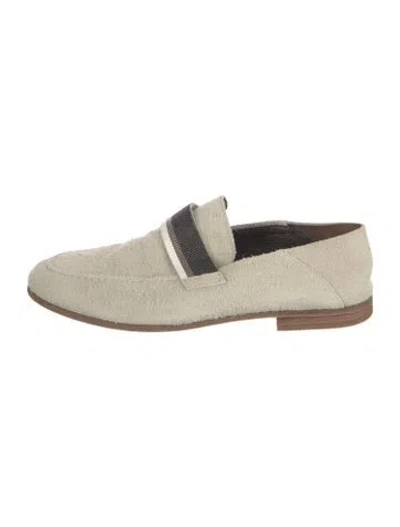 Pre-owned Brunello Cucinelli Suede Beaded Accents Loafers In Neutrals