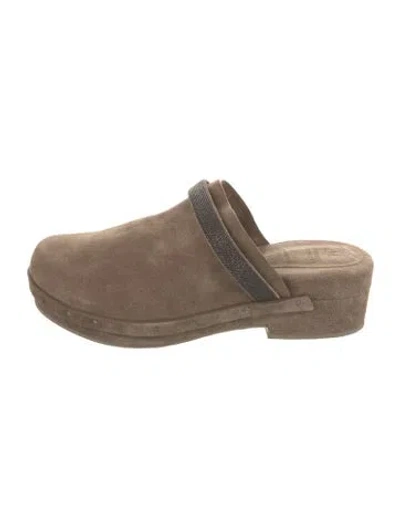 Pre-owned Brunello Cucinelli Suede Beaded Accents Mules In Brown